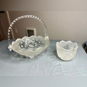 Mikasa Frosted Glass Santa’s Flight Basket and Votive Candle Holder